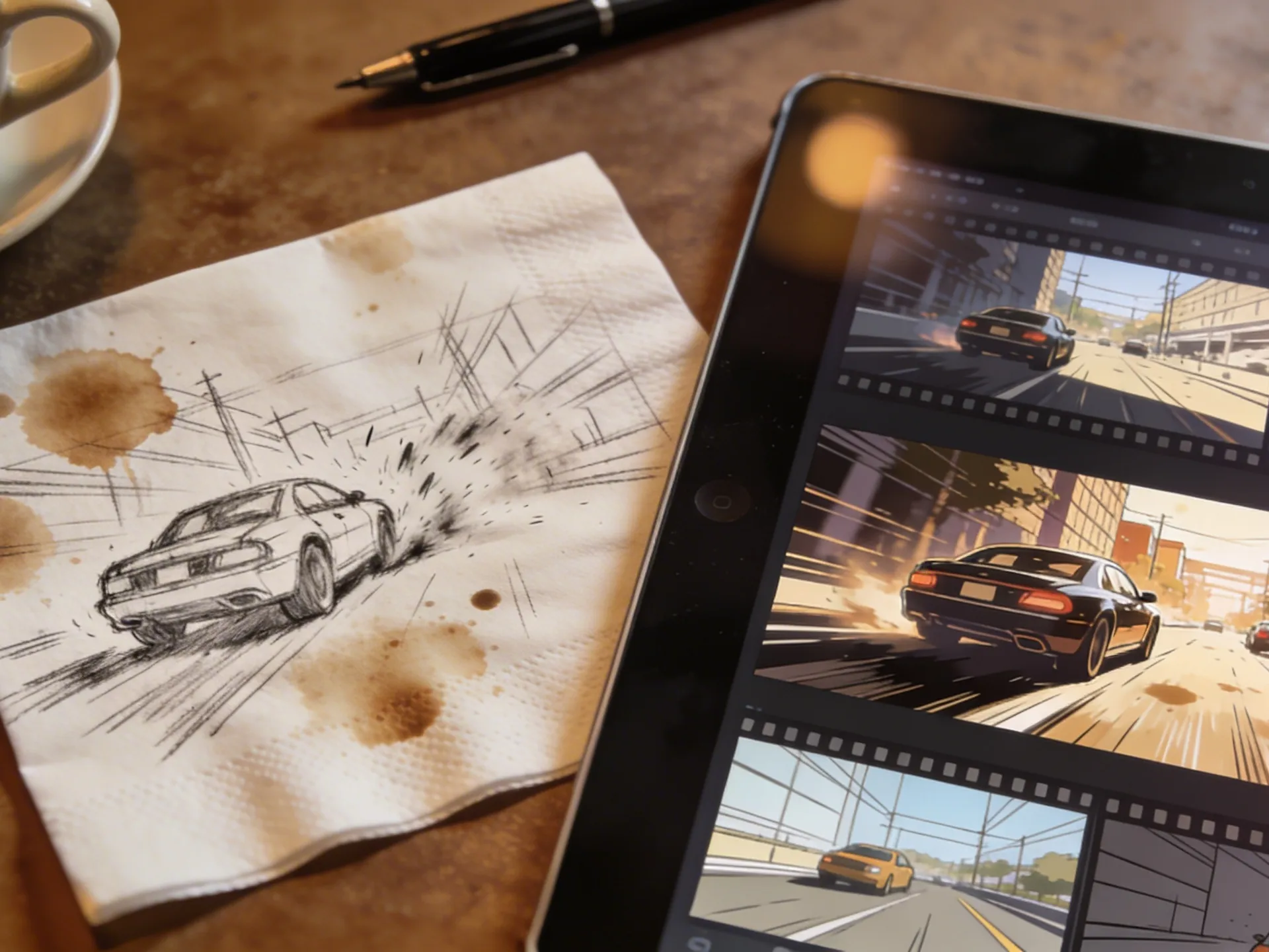 Sketch to storyboard — AI converts rough drawings to polished panels