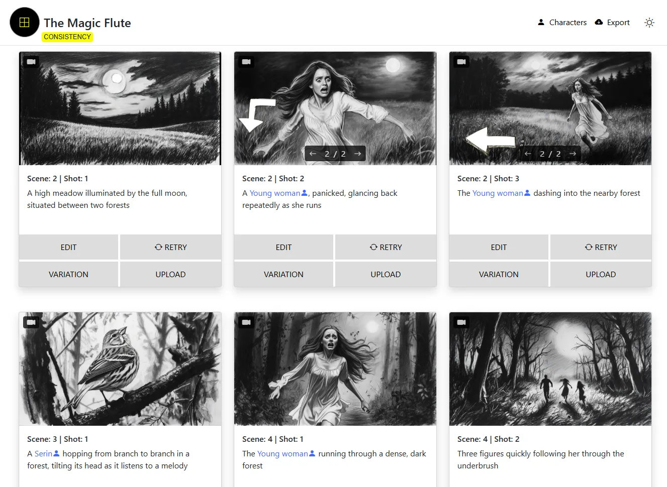 Magic Flute feature film storyboard created with Storyboarder.ai