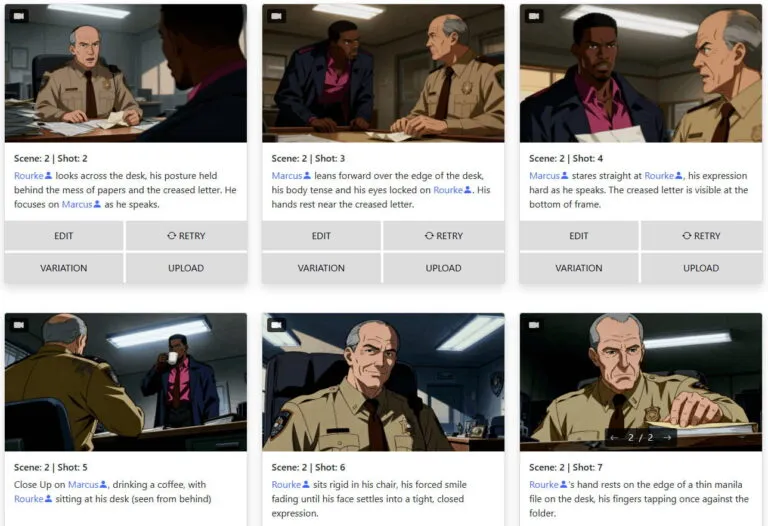 Storyboarding software — dramatic lighting scene